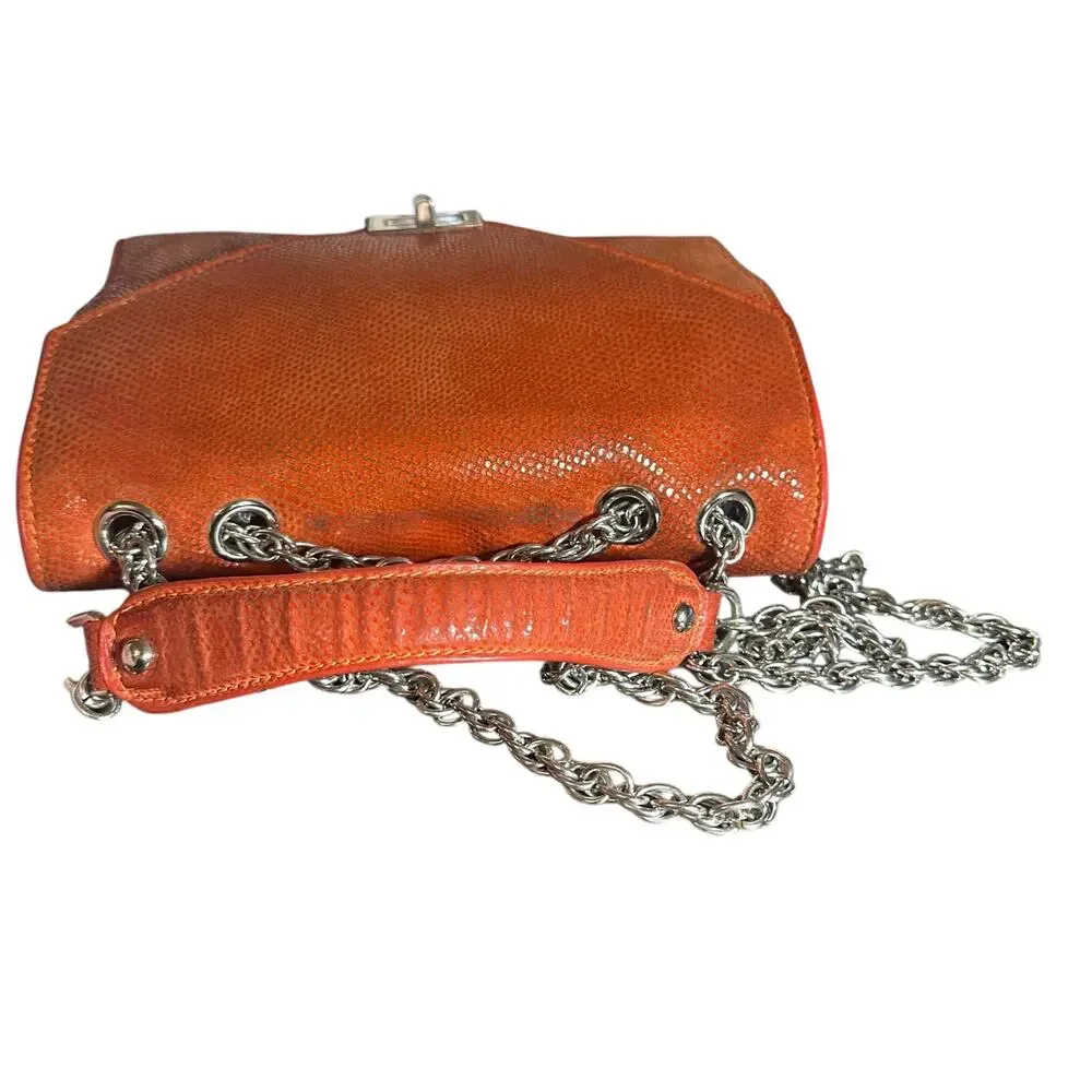 Chez Fine Leather Goods Orange Textured Leather Chain Crossbody Bag Rare